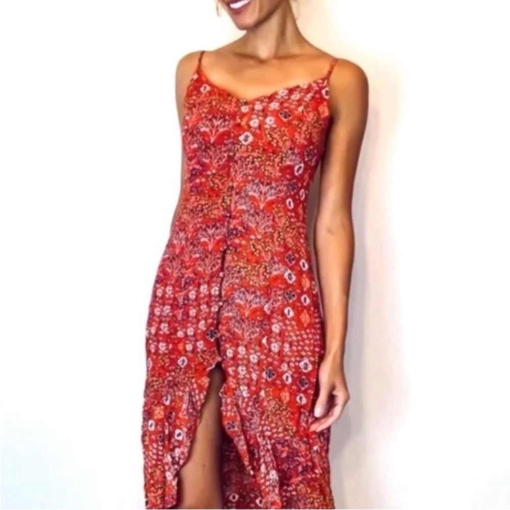 Abel The Label Red Floral Dress with Spaghetti Straps